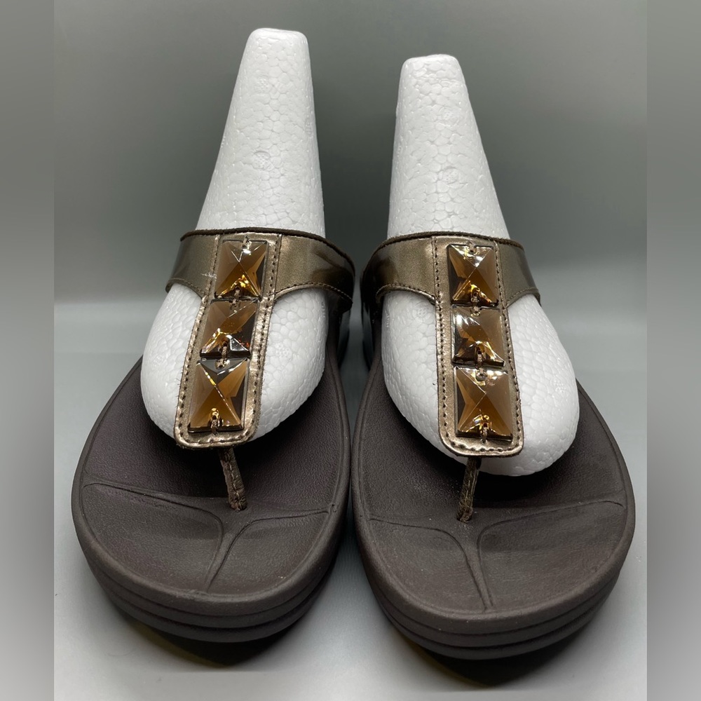 Fitflops, Walkstar, Bronze Jeweled Sandals, 051-012, Flipflop, Low Wedge Heel, 7